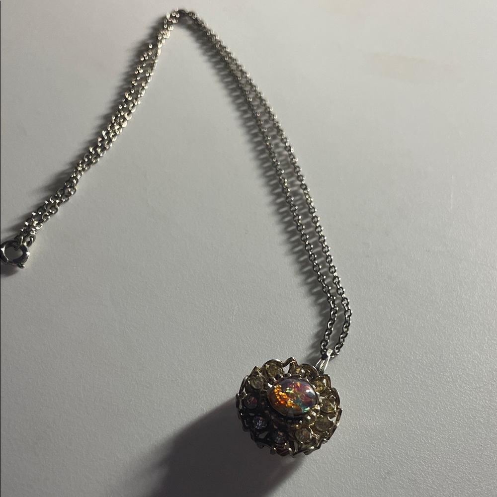 Silver Necklace with Opal-Like Multi-Color Pendant